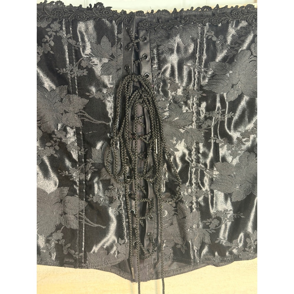 Torrid Black Satin Floral Jacquard Lace Up Boned Corset Top Vintage Style 1X - Picture 3 of 10